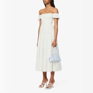 NWOT Reformation Derek Off The Shoulder Tiered Midi white Dress sz 6